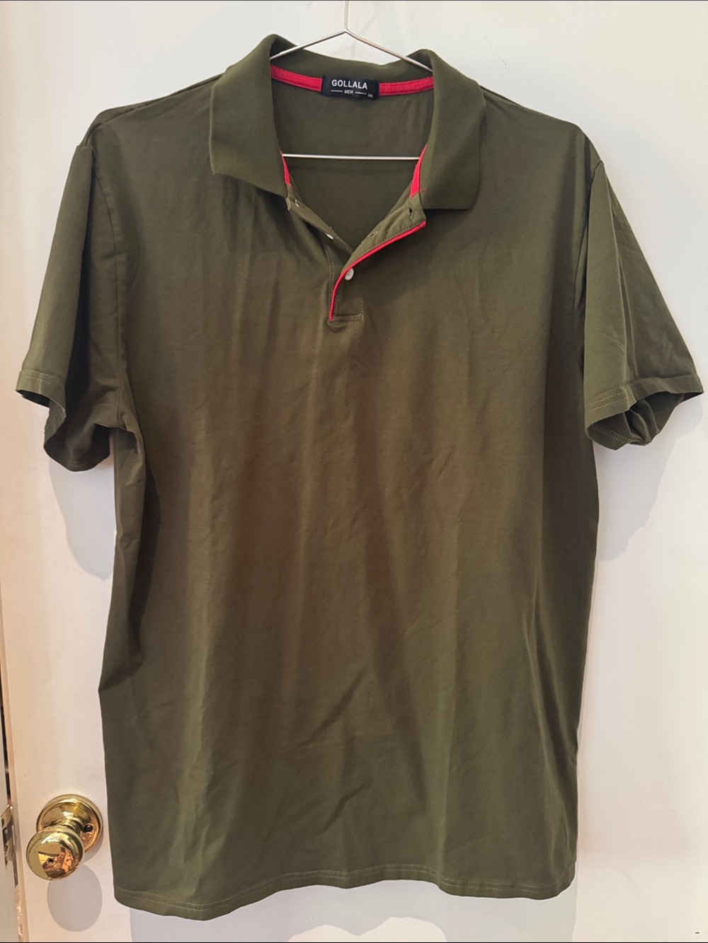 Gollala Men's Olive Green Polo Shirt with Red Trim